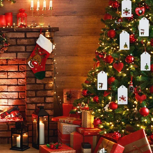 Vista 7 de joycraft 150 etiquetas de regalo de Navidad con cuerda, 3 estilos de etiquetas blancas huecas en blanco, etiquetas colgantes de regalo