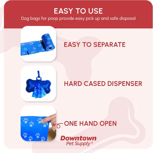 Vista 3 de Downtown Pet Supply Bolsas para excrementos con estampado de huellas de arcoíris (520 CT y 2 dispensadores), a prueba de fugas, sin perfume, se