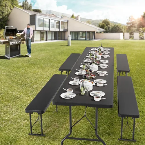 Vista 2 de VINGLI Mesa plegable de plástico de 6 pies, mesa larga portátil para uso en interiores y exteriores, rectangular con asa de transporte, mesa