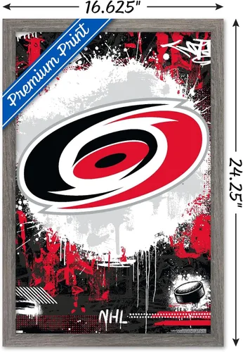 Vista 3 de Trends International NHL Carolina Hurricanes - Póster de pared Maximalist Logo 23, 22.4 pulgadas de largo x 14.7 W, versión enmarcada en madera