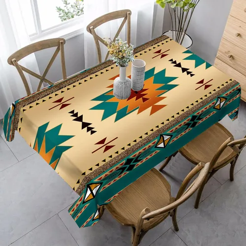Vista 22 de Mantel azteca, diseño geométrico tribal, decoración rústica de nativos americanos, estilo suroeste, impermeable, lavable, para decoración de cocina