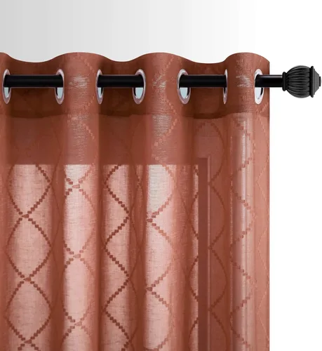 Vista 23 de KOUFALL Cortinas negras de 63 pulgadas de largo para dormitorio, juego de 2 paneles transparentes con ojales para ventana, cortinas geométricas