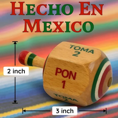 Vista 2 de Toma Todo - Juego mexicano de 3 pulgadas (paquete de 2) - Pirinola Mexicana Spinning Top Game - Juguetes mexicanos premium, Artesania Mexicana De