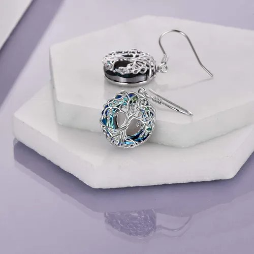 Vista 4 de POPLYKE Aretes colgantes de plata de ley con diseño de árbol de la vida celta para mujer