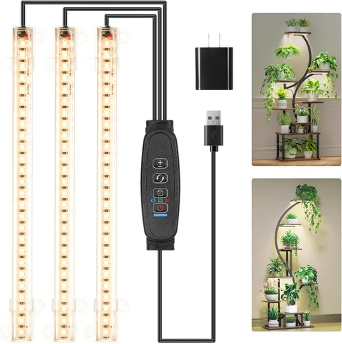 Vista 9 de RWNTAO Lámpara de cultivo de dos tiras para plantas de interior, tiras de luz LED de espectro completo rojo, azul y amarillo, con temporizador