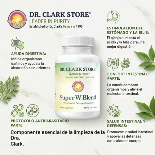 Vista 3 de Dr Clark Wormwood Super W Blend 330 mg, 100 cápsulas de gelatina