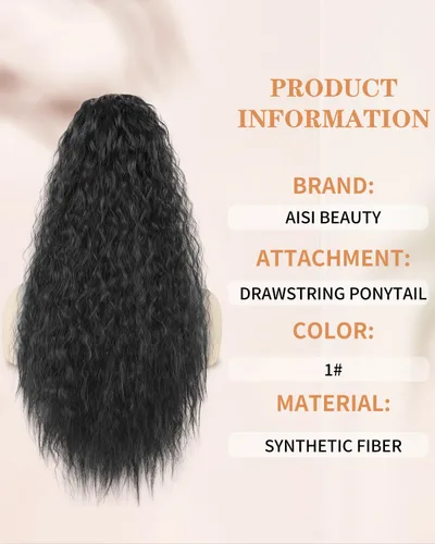 Vista 4 de Extensiones de pelo largo para cola de caballo ondulado con cordón de 22 pulgadas, cabello sintético con cordón, para mujer