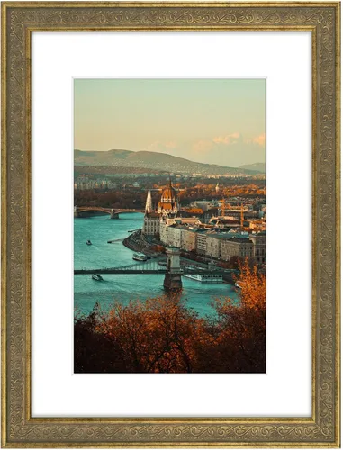 Vista 23 de Golden State Art, marco de fotos de 8x10 con acabado ornamentado, color plateado beige, vidrio real