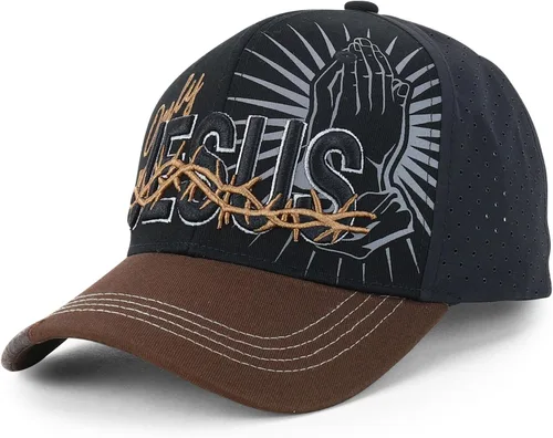 Vista 7 de Trendy Apparel Shop Gorra de bola cristiana bordada a mano Only Jesus Praying Azul marino