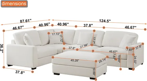 Vista 2 de Sofá modular Cloud de 212 pulgadas con tumbona grande, profundo y cómodo, sofás seccionales en forma de L de gran tamaño para sala de estar, Blanco