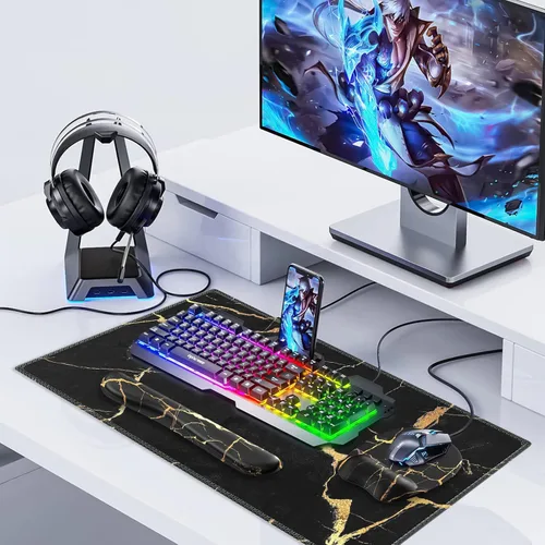 Vista 8 de [Usado] Alfombrilla de mouse Anyshock con soporte de muñeca, almohadilla de escritorio para teclado y mouse, alfombrilla de mouse negra, set de Un