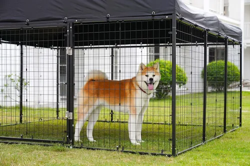 Vista 4 de Perrera para Perros de Exterior de 118" x 118" de Acero Ideal Cerca para Perros Medianos/Pequeños Revestimiento Anti-Óxido Jaula con Techo