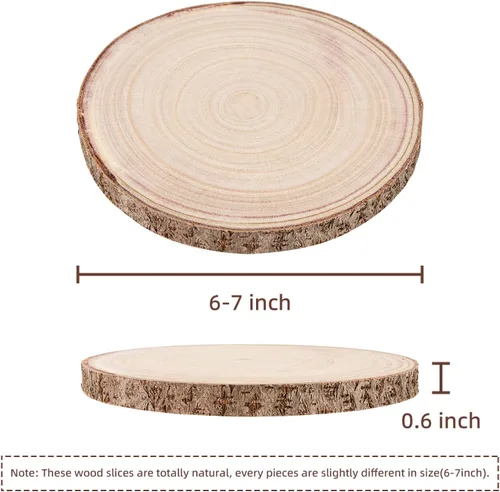 Vista 2 de Maputune 8 piezas de rebanadas grandes de madera sin terminar de 6 a 7 pulgadas para centros de mesa, placa de madera rústica natural