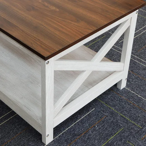 Vista 3 de Mesa de café Rainbow Sophia, mesa de café moderna de estilo casa de campo con almacenamiento de 2 niveles, 40 pulgadas, roble Sargent Washed Oak