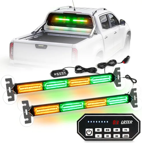 Vista 7 de Barra de luces estroboscópicas de advertencia intermitentes de emergencia de 2 x 17.7 pulgadas con controlador de pantalla digital, 20 patrones