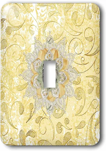 Vista 2 de 3dRose Image of Cameo in Gold, Yellow Lace Flora Design 2 plug outlet cover