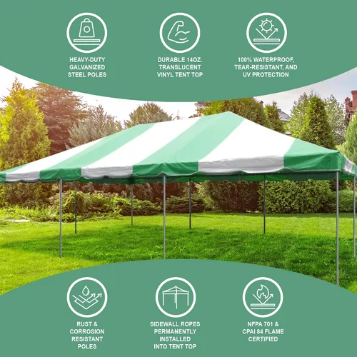 Vista 5 de Party Tents Direct Carpa para Fiesta de 20x30 - Marco de Acero - Gazebo al Aire Libre, Pabellón, Sombrilla para Sol, Refugio para Acampada - Verde