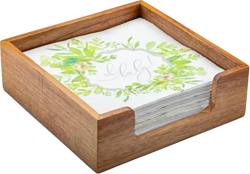 Vista 7 de Servilletero de madera de acacia para mesa, dispensador de servilletas cuadrado de granja con amplia apertura lateral, servilletas de papel fáciles