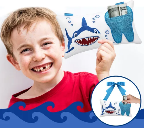 Vista 2 de Almohada de hada de dientes con bolsillo para niñas y niños, almohada de dientes de hadas de dientes, bolsa de recuerdo de dientes, 8.6 x 4.8