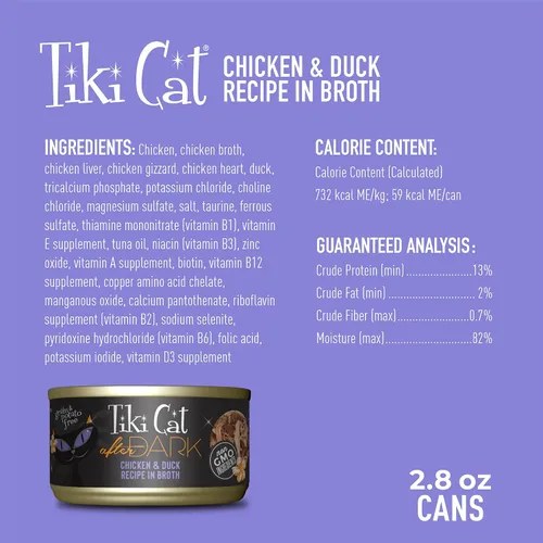 Vista 4 de Tiki Cat After Dark - Alimento húmedo para gatos, pollo y pato, latas