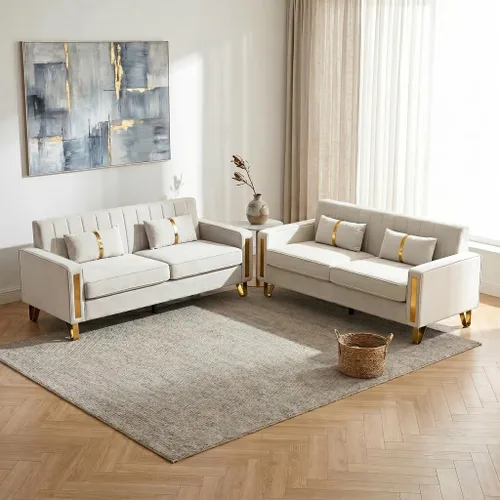 Vista 12 de Juego de sofá de 85 pulgadas, sofá de terciopelo con 2 almohadas y patas doradas, marco resistente de 750 libras, sofá moderno para dormitorio Negro