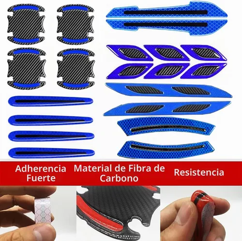 Vista 4 de Juego de 16 calcomanías reflectantes para automóvil, calcomanías de advertencia de espejo, protector de manija de puerta de automóvil, protector Azul