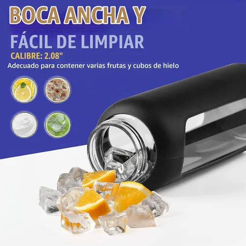 Vista 4 de Kodrine - Botella de agua de vidrio de 20 onzas con popote y 2 tapas para fácil transporte, con asa, funda de silicona y marcador de tiempo, botella
