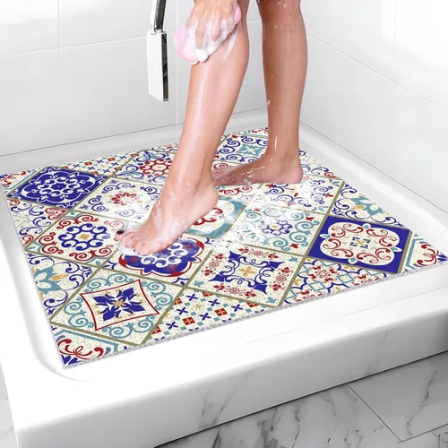 Vista 23 de Tapete de ducha antideslizante de 20 x 20 pulgadas, esponja de PVC para masaje, segura, antideslizante, cuadrado, tapete de baño de ducha suave