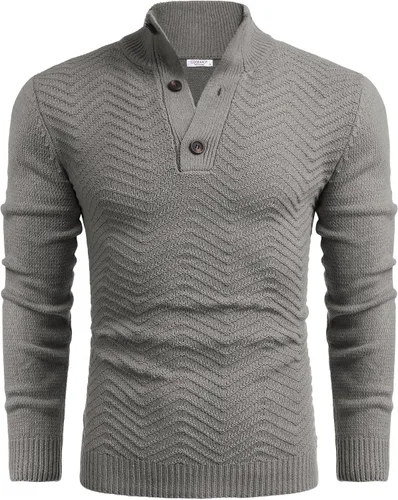 Vista 4 de COOFANDY Suéter de cuello alto Henley de punto trenzado para hombre