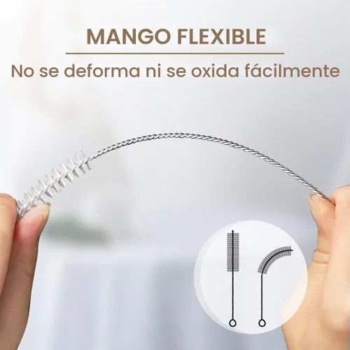 Vista 6 de Yolaist 8 limpiadores de botellas y pajitas, cepillo largo de nailon profundo con asas flexibles de acero inoxidable flexible para botellas