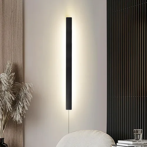 Vista 9 de KELUOLY Apliques de pared modernos enchufables, 23.6 pulgadas, luces LED de pared largas negras esmeriladas, lámpara de pared acrílica de 12 W Negro