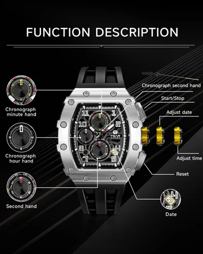 Vista 5 de TSAR BOMBA Mens Watches Luxury Tonneau Watches for Men Waterproof 50M Analog Replica Watch Chronograph Calendar Date Mens Dress Business Work Watch