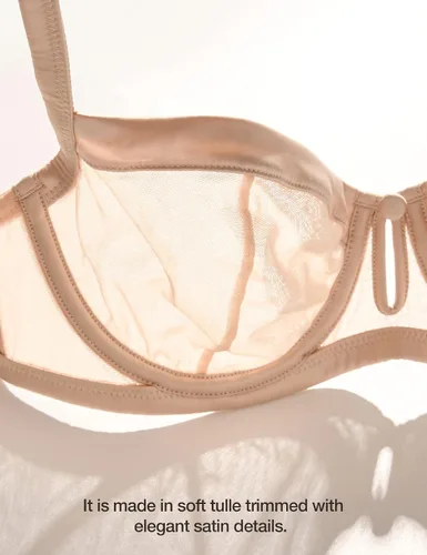 Vista 7 de Deyllo Brasier Balconette para mujer, con encaje transparente, sin relleno, con aros