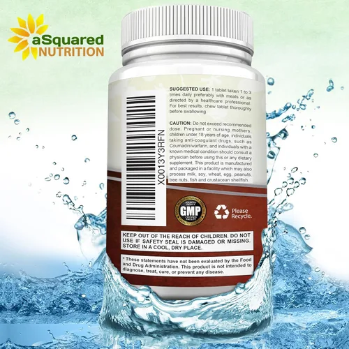 Vista 8 de aSquared Nutrition Vitamina D3 con suplemento K2-180 tabletas masticables, colecalciferol D-3 de fuerza máxima y K-2 MK7 para apoyar huesos