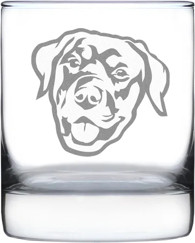 Vista 6 de Custom Happy Rottweiler - Whiskey Rocks Glass - Unique Rottweiler Themed Dog Gifts and Party Decor for Women and Men - 10.25 Oz - Customized Glasses