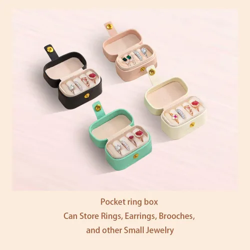 Vista 5 de VOMNA Estuche de joyería de viaje, pequeña caja de anillo de joyería, soporte para anillos, mini estuche de joyería de viaje portátil para anillos