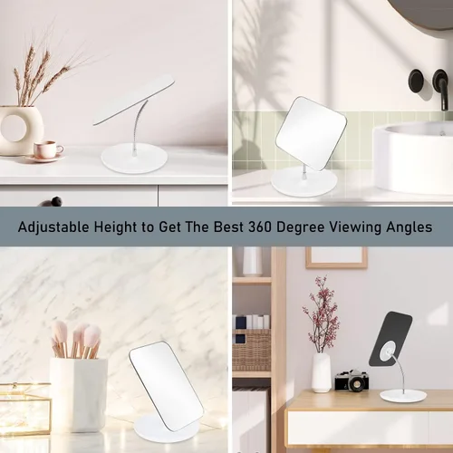 Vista 6 de LFOYOU Espejo de tocador de mesa con soporte, espejo de maquillaje para escritorio, cuello de cisne flexible ajustable, rotación de 360°, plegable