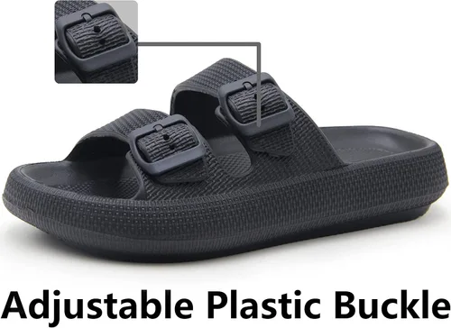 Vista 3 de Weweya Sandalias para mujer y hombre - Pantuflas acolchadas - Sandalias ajustables con doble hebilla - Sandalias planas de EVA