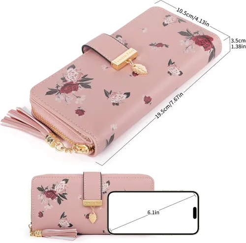 Vista 6 de Carteras RFID para mujer con múltiples ranuras para tarjetas y compartimento para teléfono celular
