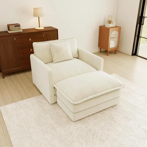 Vista 18 de Sofá Loveseat Grande en Beige y Blanco de 194.8 cm, Sofás Seccionales de 2 Plazas Grandes para Sala de Estar, Sofá Seccional Modular de Tela
