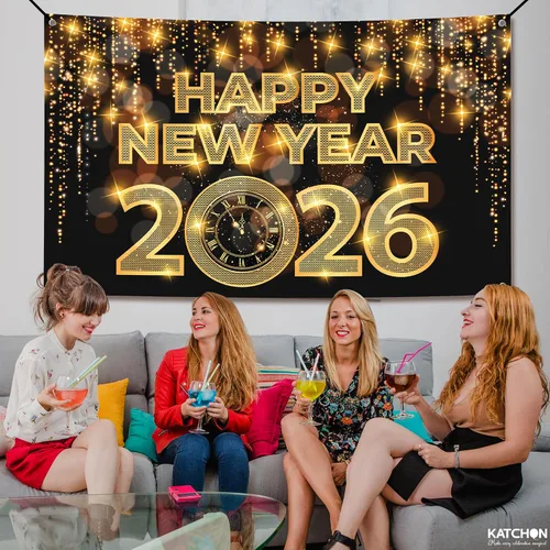 Vista 5 de KatchOn, Cartel de feliz año nuevo extra grande – 72 x 44 pulgadas Fondo de Año Nuevo 2026 Decoraciones de Año Nuevo 2026 Cartel de Nochevieja