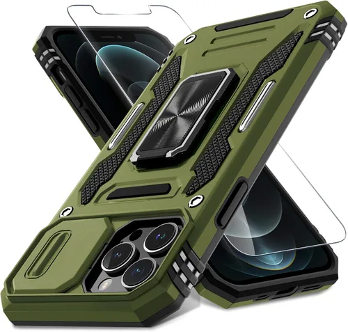 Vista 53 de DEERLAMN Funda para iPhone Xs Max con funda deslizante para cámara + protector de pantalla, soporte giratorio de anillo de grado militar a prueba