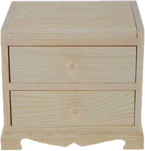 Vista 6 de dovewill Natural Unfinished Caja de joyas de madera pequeños 2cajones Pecho Caso vidrio Espejo