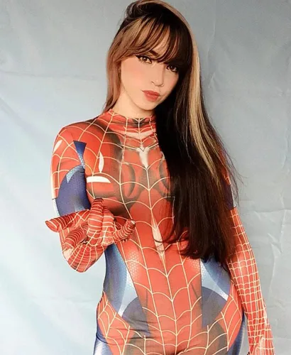 Vista 5 de Disfraz de araña para mujer, body con máscara y lentes, traje de superhéroe de Halloween para cosplay (XL, rojo), Rojo