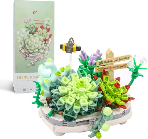 Vista 10 de MEIEST Mini bloques de construcción, ramo de flores, conjunto de modelo de plantas, flores artificiales creativas de bricolaje, colección botánica