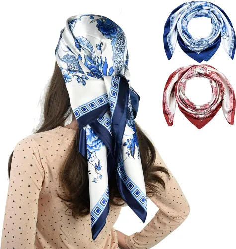 Vista 65 de corciova - Bufanda cuadrada grande para mujer, diadema sedosa para cabello rizado, lazo para dormir por la noche, bandana a la moda, 35 x 35