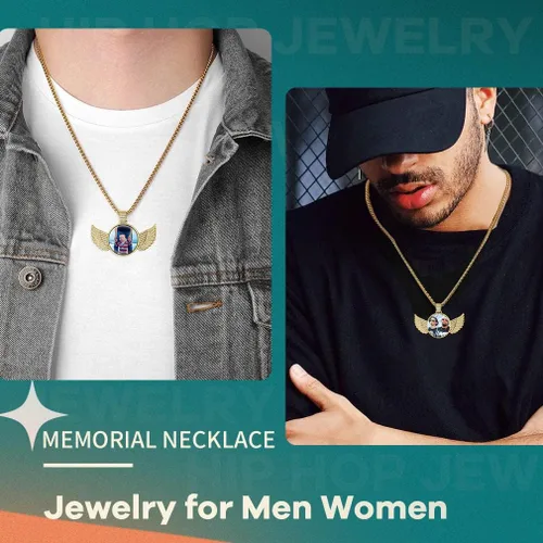 Vista 3 de Supcare - Collar con foto o etiqueta de perro para hombres, colgante de foto conmemorativo personalizado para mujeres y hombres