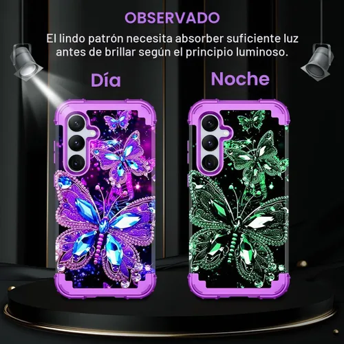 Vista 3 de Miqala Funda para Galaxy S24 5G, brilla en la oscuridad, tres capas, resistente, a prueba de golpes, protección completa, parachoques de plástico