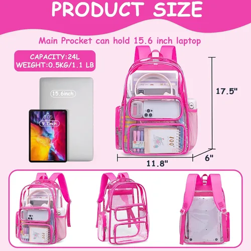 Vista 11 de CAMTOP Mochila transparente resistente y transparente para estudiantes, escuela, trabajo, festival, viajes, deportes, Beige, Mediana, Camtop Mochila