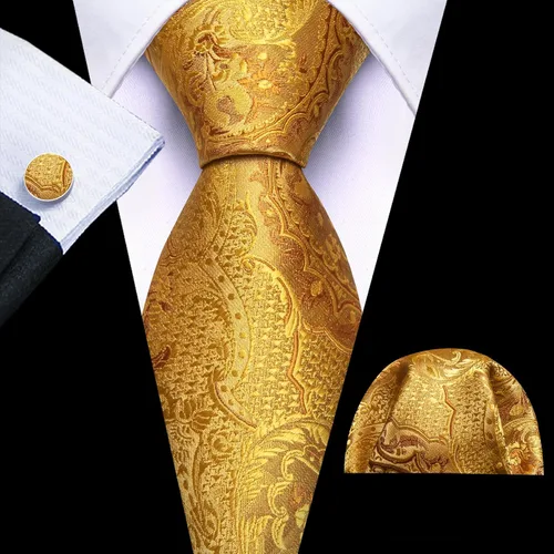Vista 45 de Barry.Wang - Juego de corbata de seda para hombre, diseño de cachemira, pañuelo y gemelos de bolsillo